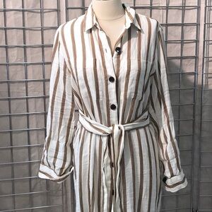 Linen Shirtdress, textured stripe, long sleeve